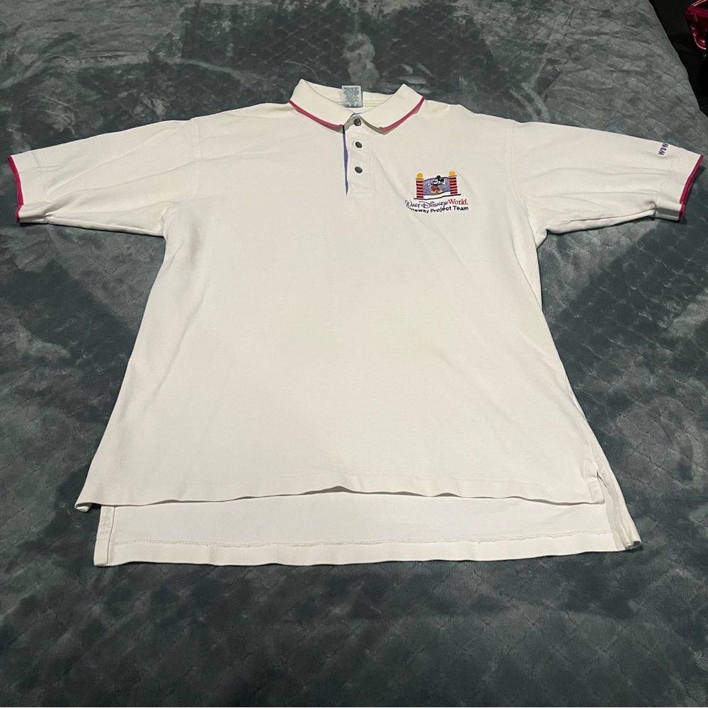 Vintage Disney Crew Walt Disney World Gateway Project Team White Polo Shirt XL